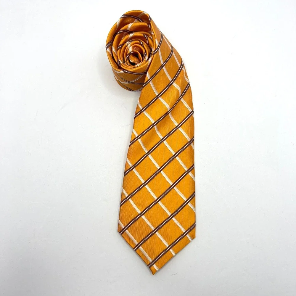 Black & Gold Club Yellow Striped Necktie‎ Plaid Geometric Formal Business